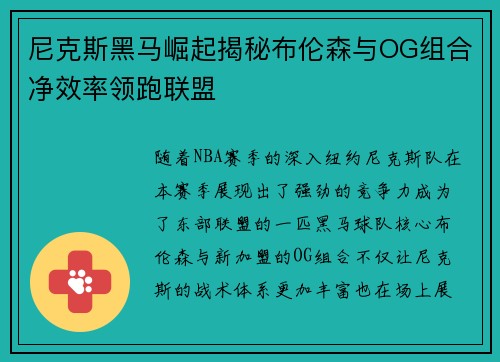 尼克斯黑马崛起揭秘布伦森与OG组合净效率领跑联盟