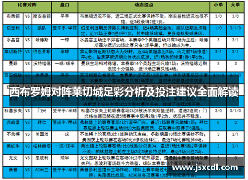 西布罗姆对阵莱切城足彩分析及投注建议全面解读